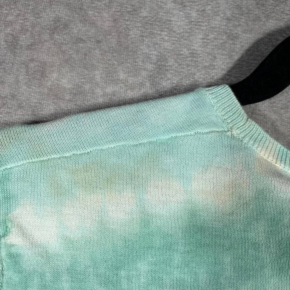 Tory Burch Cardigan Sweater Womens Large Green Tie Dye Knit Button‎ Front V-Neck